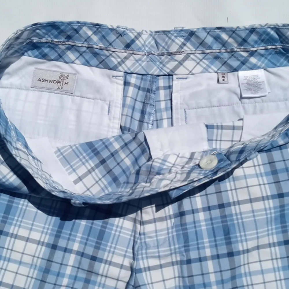NWOT- Ashworth blue and white plaid dress shorts. Size 36.  C227​​​​​​ - Picture 4 of 10